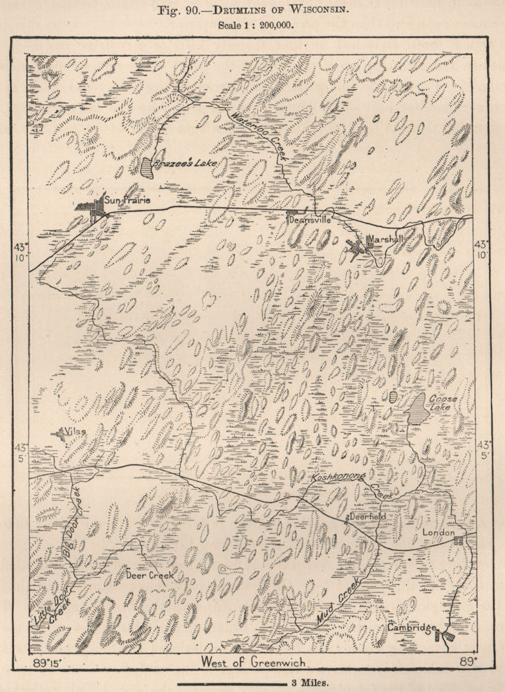 Drumlins of Wisconsin 1885 old antique vintage map plan chart
